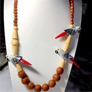 Vintage hand painted wooden bead and parrot necklace.